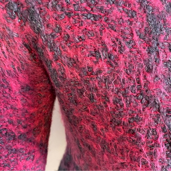 Save The Queen Zip Up Cardigan Size S Moto Alpaca Blend Burgundy Black - Picture 7 of 15